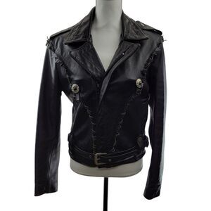 Vintage Motorcycle Jacket‎ Women 6 36 Fringe Black Leather 80's Biker Open Road
